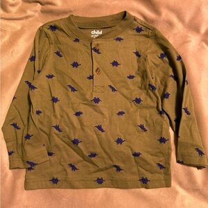 Child of Mine Olive Green Dinosaur Long Sleeve Tee